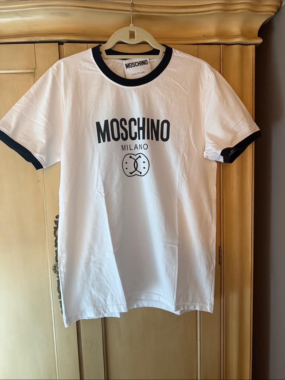 Moschino White Tee with Black Logo and Trim